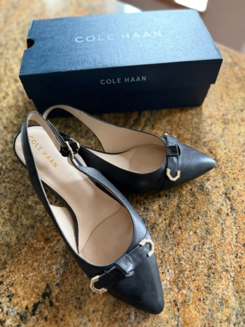 Cole Haan Black Leather Pointed Toe Slingback Flats Size 8.5B